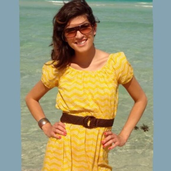 Lightweight PINK CHICKEN NEW YORK Off The Shoulder Cotton Chevron Dress Size L - Picture 4 of 5